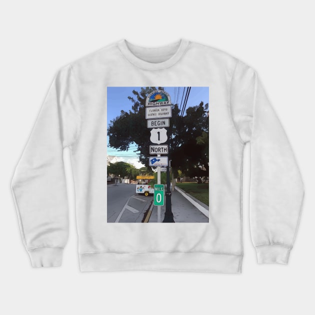 Key West US Highway 1, mile 0. Crewneck Sweatshirt by WelshDesigns